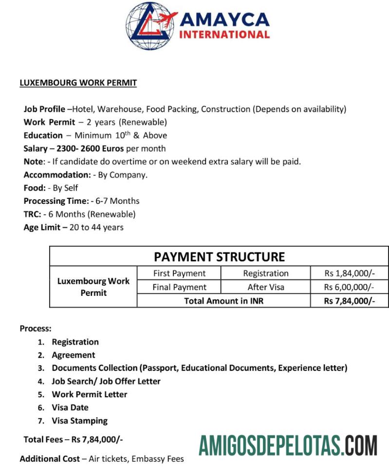 Autorização de Trabalho Internacional em Luxemburgo exemplo